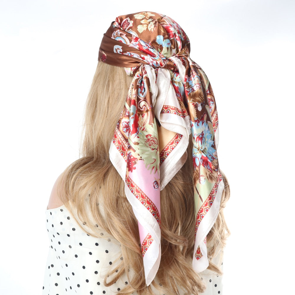 Women Vintage Four Seasons Silk Scarf top Headwraps