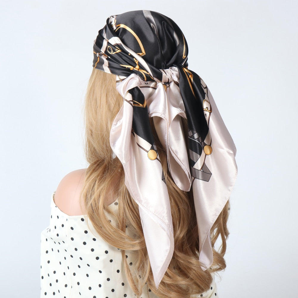 Women Vintage Four Seasons Silk Scarf top Headwraps