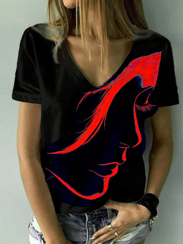 Women Fashion Abstract Portrait Painting T Shirt