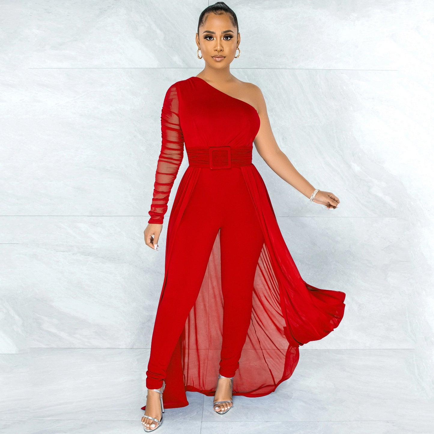 Women New  Off-Shoulder Dresses Style High Waist Jumpsuit  One Sleeve Sexy Playsuit