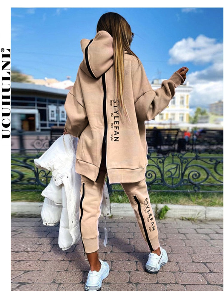 Women Letter Two Piece Sets Tracksuit Oversized Suit Pullover