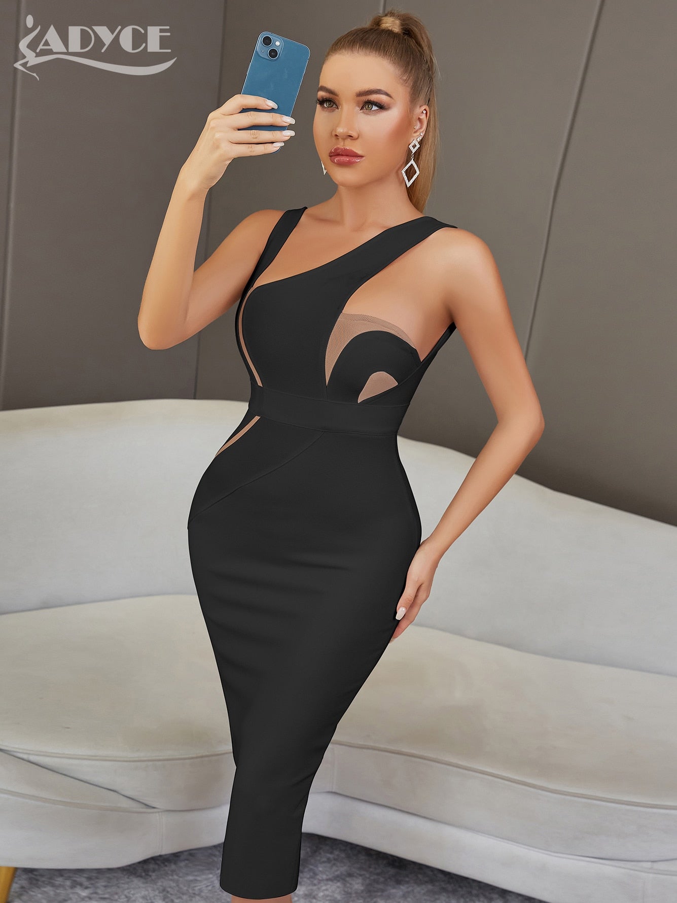 Women Elegant Sexy Backless White Midi Bodycon Bandage Dress