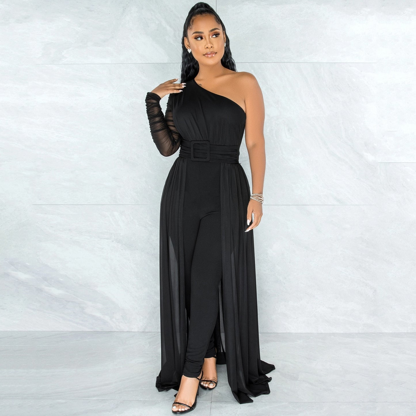 Women New  Off-Shoulder Dresses Style High Waist Jumpsuit  One Sleeve Sexy Playsuit