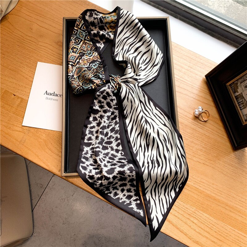 Women Silk Skinny Scarf Luxury Hair Bands Scrunchies Ribbon Lady Wrap Headband Neck Tie Foulard Female Bandana