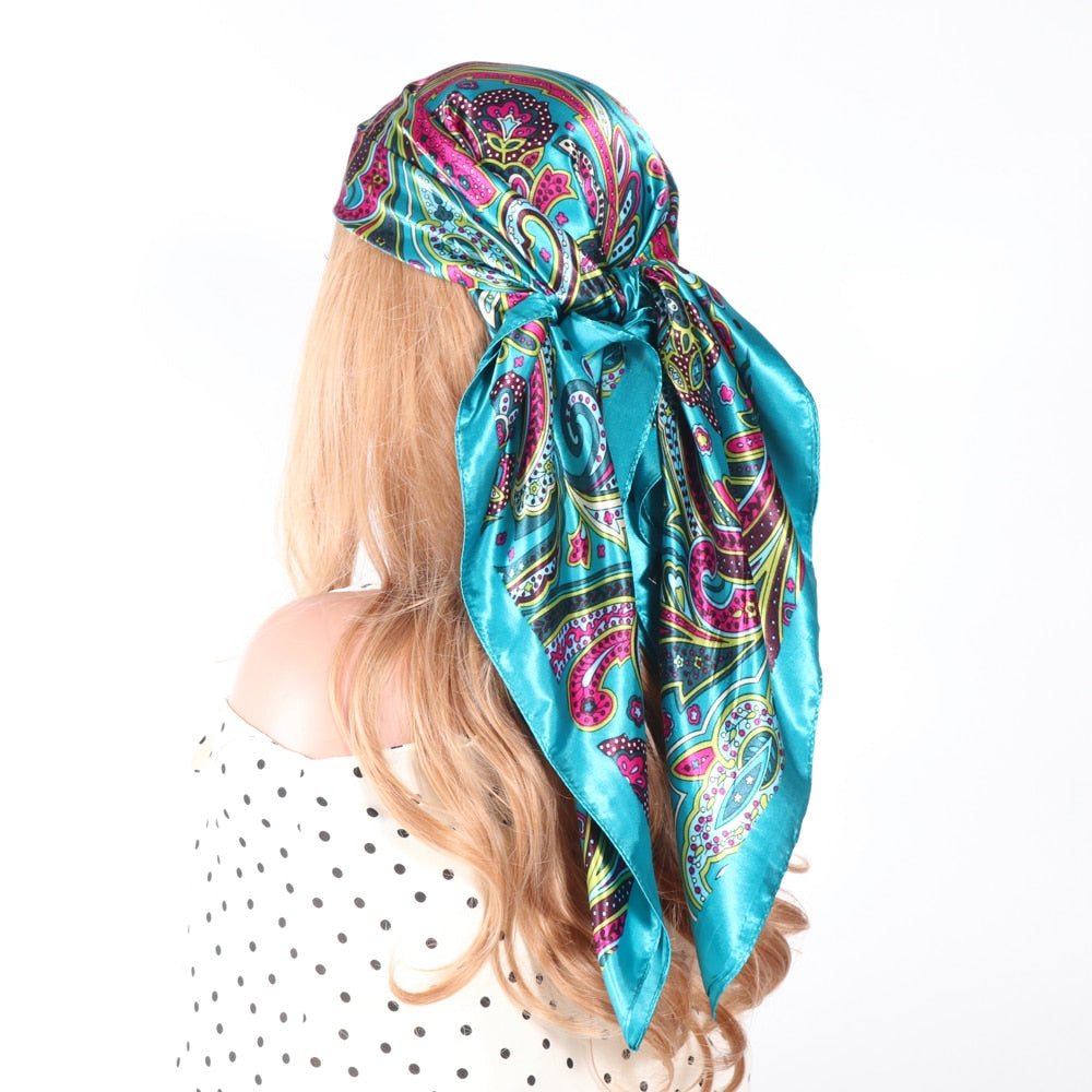 Women Vintage Four Seasons Silk Scarf top Headwraps