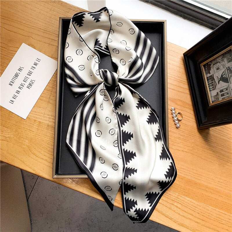 Women Silk Skinny Scarf Luxury Hair Bands Scrunchies Ribbon Lady Wrap Headband Neck Tie Foulard Female Bandana