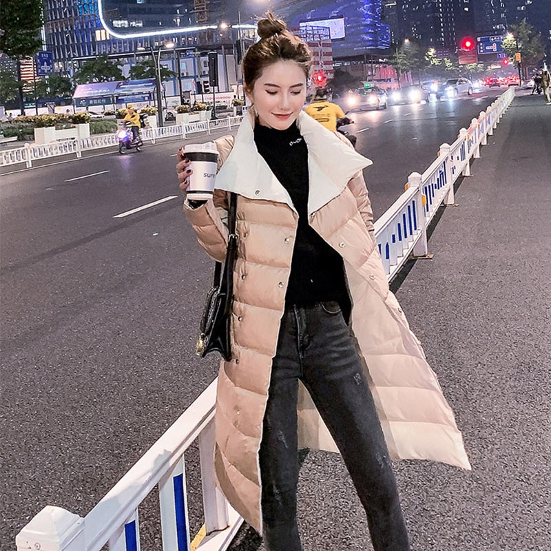 Women Double Sided Down Long Jacket