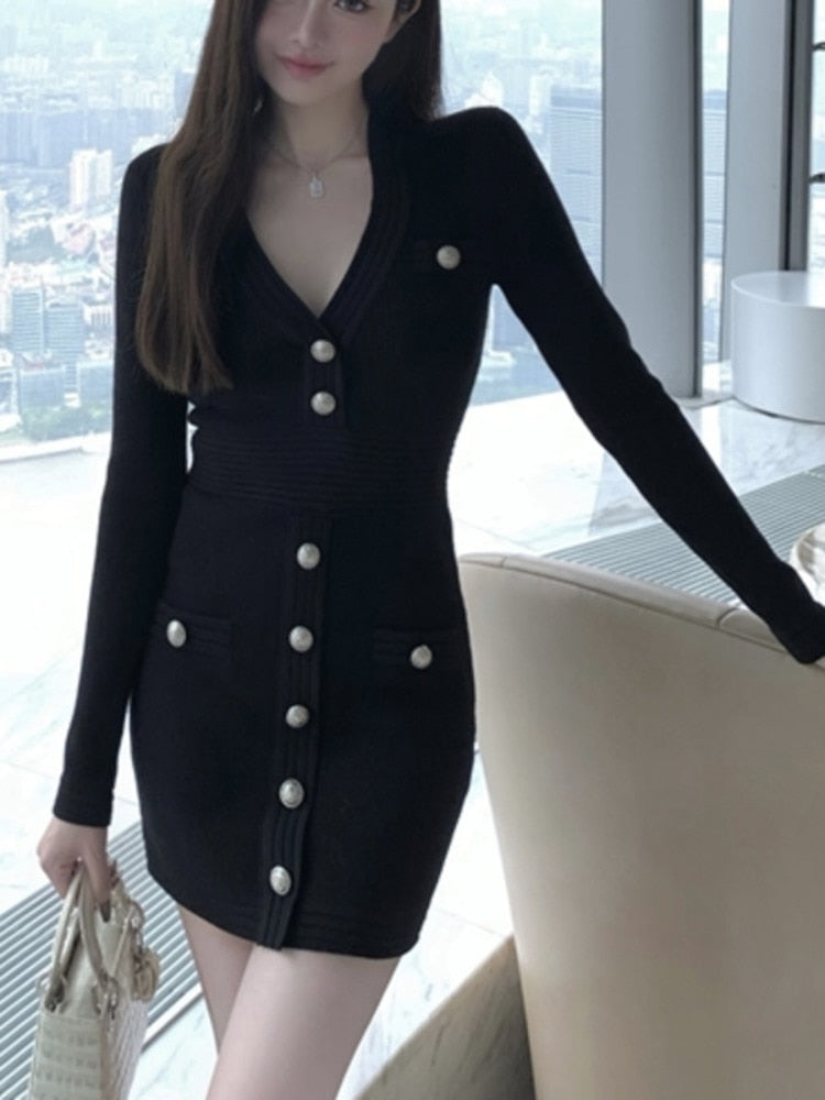 Women Fall Winter Vintage Long Sleeve Sweater Dress