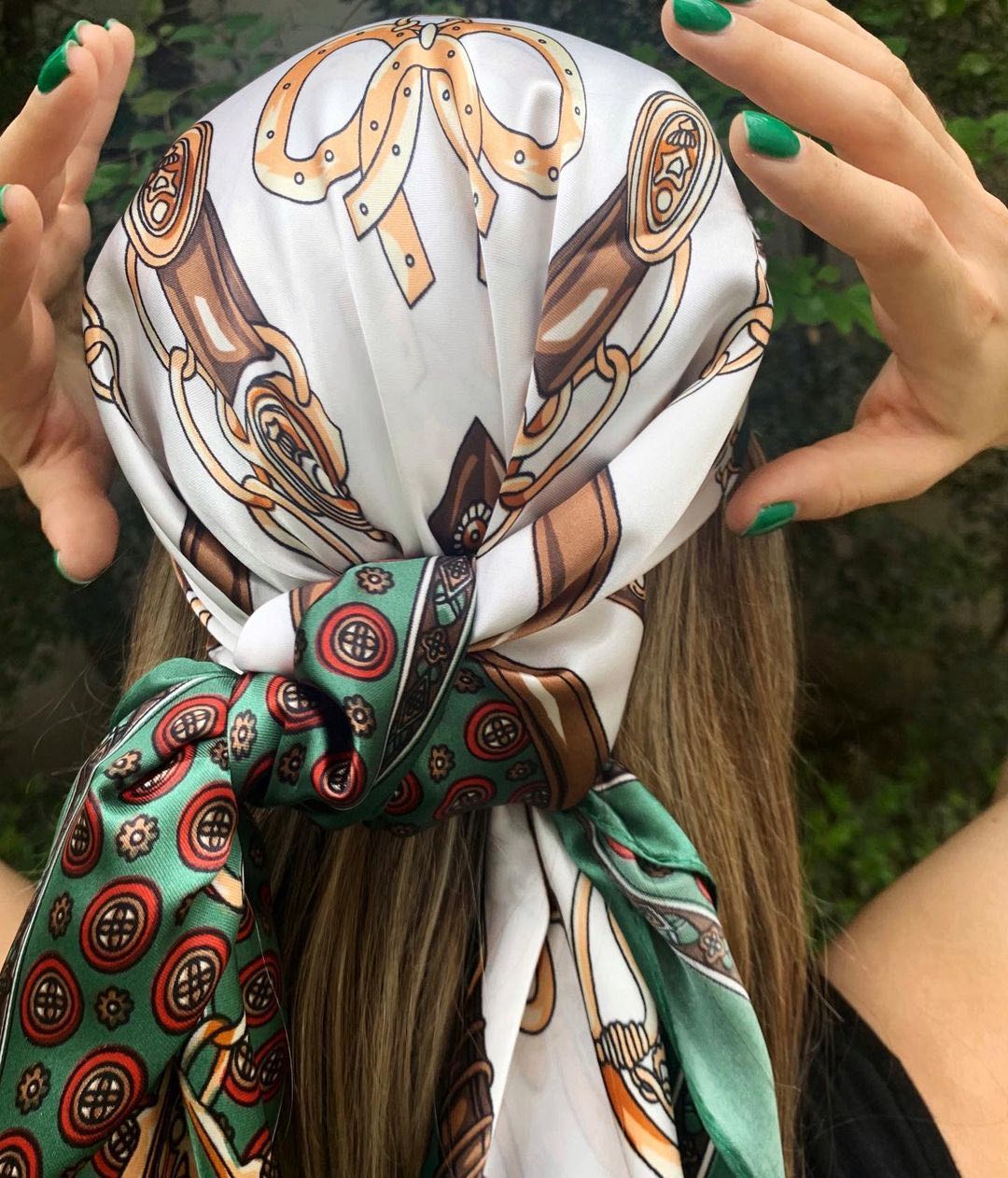 Women Vintage Four Seasons Silk Scarf top Headwraps