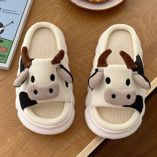 Woman Cartoon Milk Cow House Funny Slippers Shoes