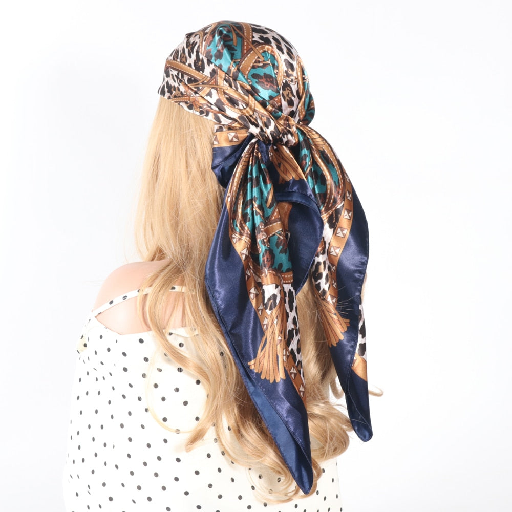 Women Vintage Four Seasons Silk Scarf top Headwraps