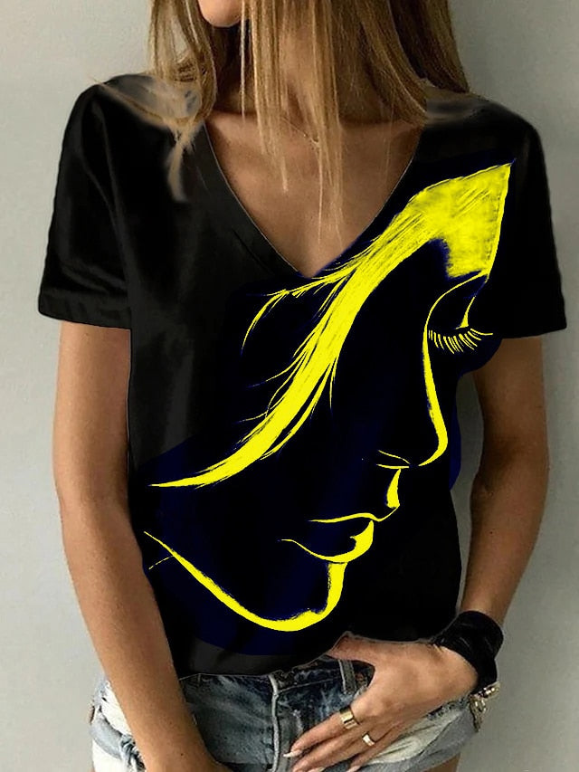 Women Fashion Abstract Portrait Painting T Shirt