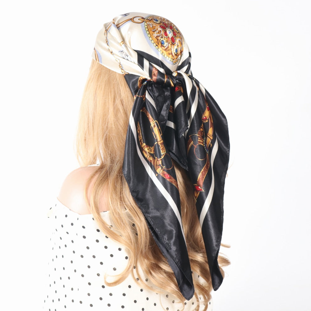 Women Vintage Four Seasons Silk Scarf top Headwraps