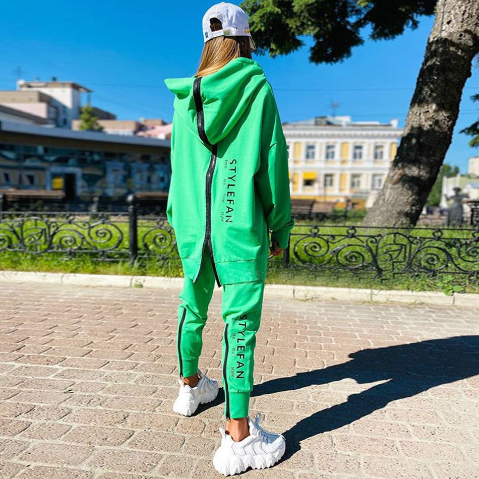 Women Letter Two Piece Sets Tracksuit Oversized Suit Pullover