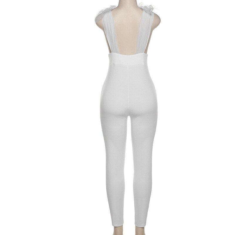 Womens Elegant White One-piece Jumpsuit Party Night Club Wear