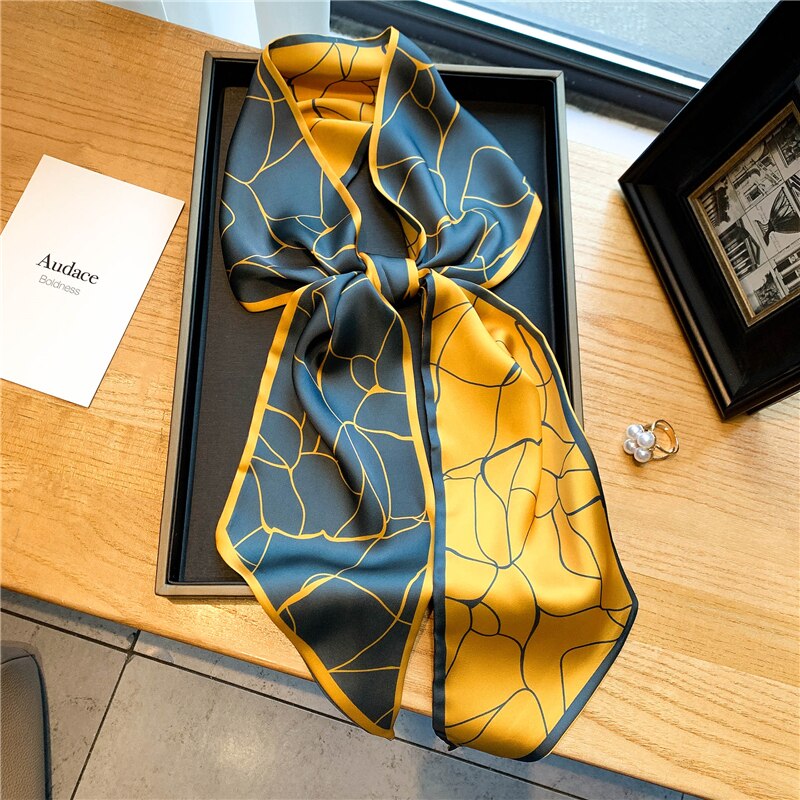 Women Silk Skinny Scarf Luxury Hair Bands Scrunchies Ribbon Lady Wrap Headband Neck Tie Foulard Female Bandana