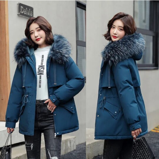 Women New Warm Winter Thick Jacket Coat Hooded Fur Collar Long Wool Liner