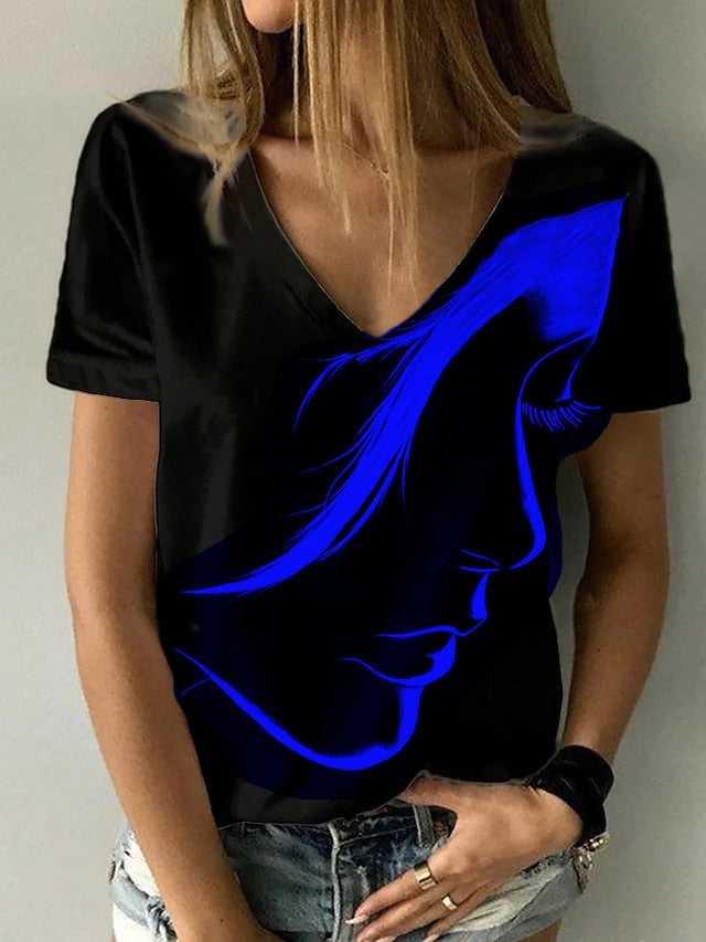 Women Fashion Abstract Portrait Painting T Shirt