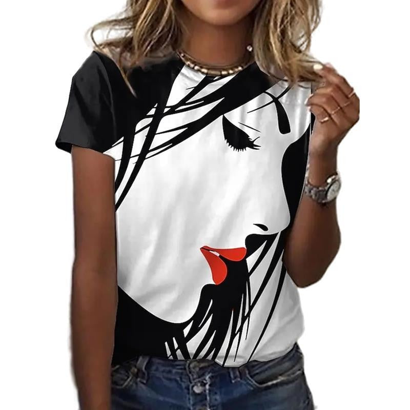 Women Face Art Print Short Sleeve Top