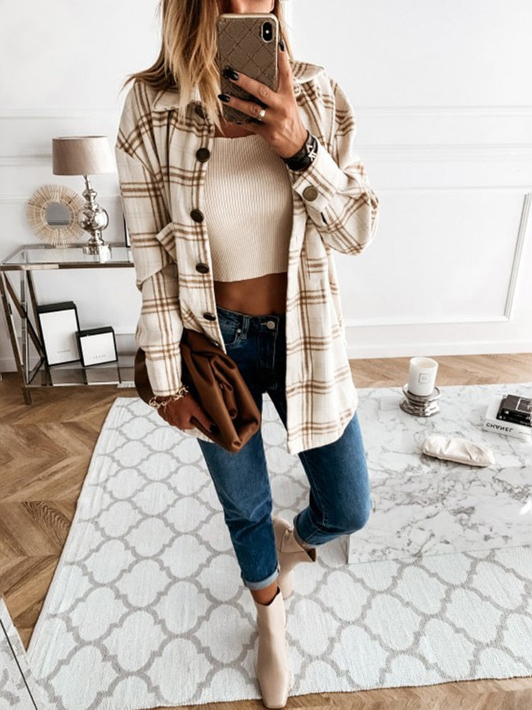 Women Casual Autumn Plaid Shirt