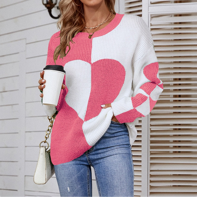 Women New Heart Knitted Pullover Sweater