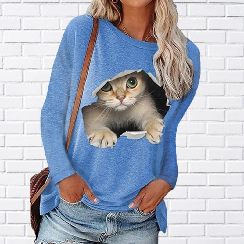 Women Casual Long Sleeves Feather Printed Sweatshirt