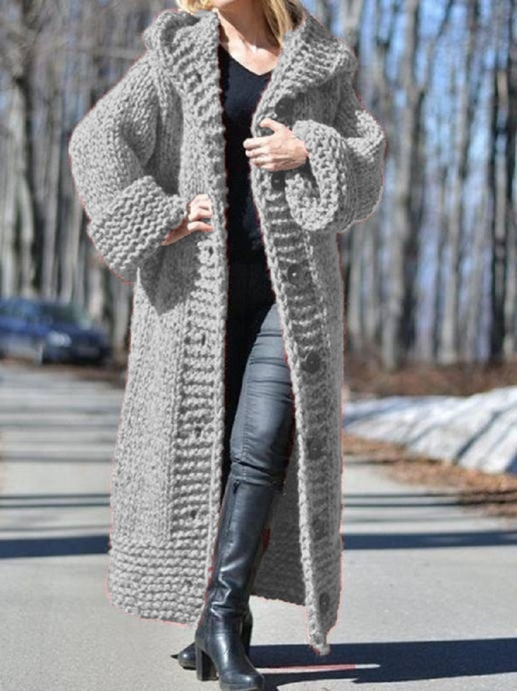 Women New Loose Knit Hooded Cardigan Sweater Coat