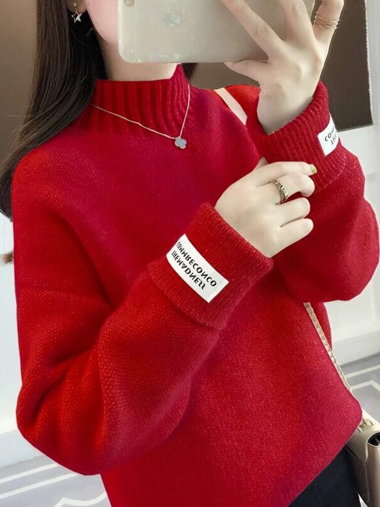 Women Knitted Winter Pullover Turtleneck Long Sleeve Sweater