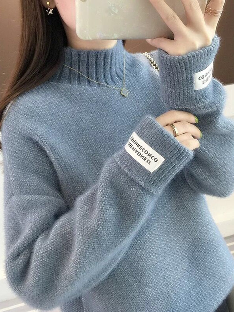 Women Knitted Winter Pullover Turtleneck Long Sleeve Sweater