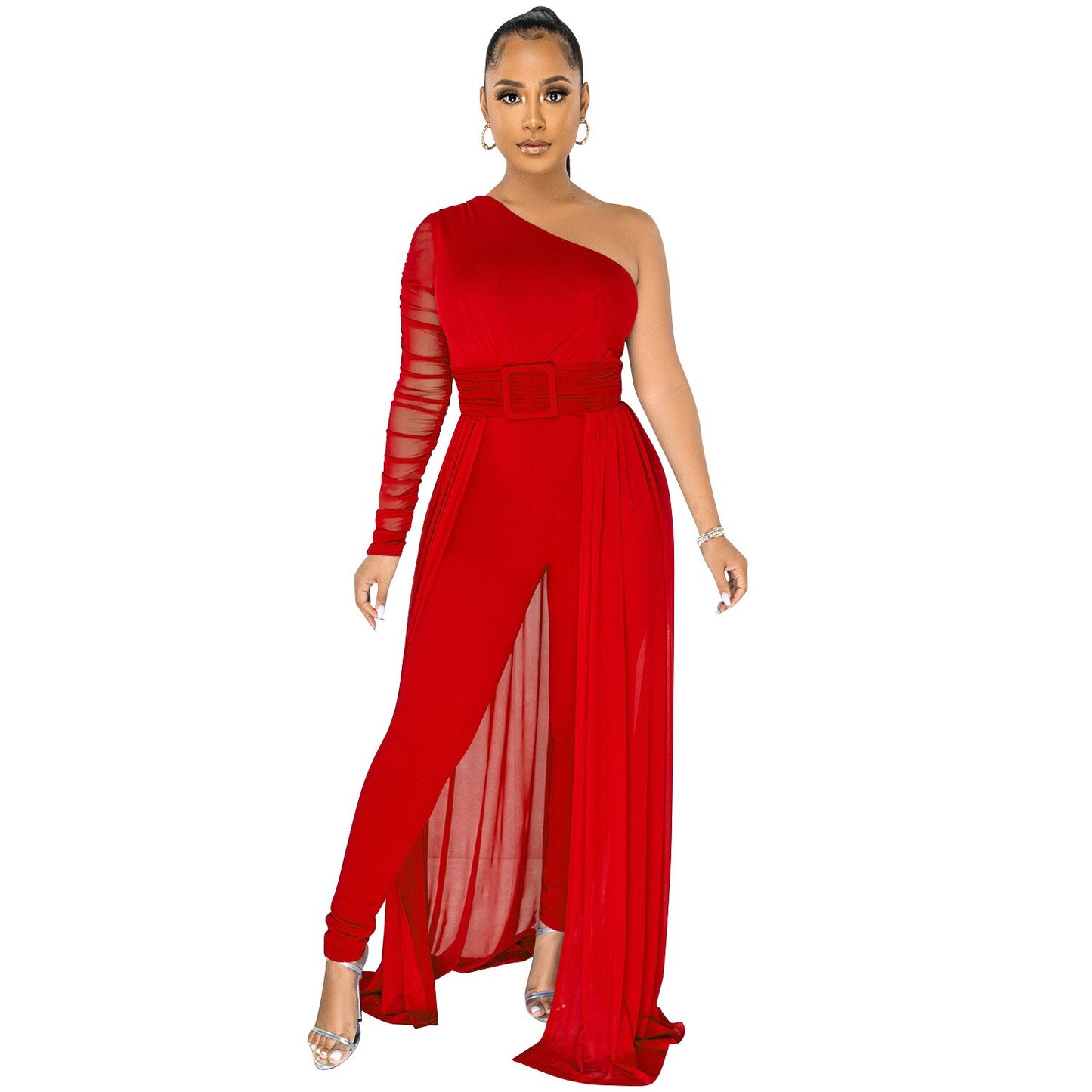 Women New  Off-Shoulder Dresses Style High Waist Jumpsuit  One Sleeve Sexy Playsuit