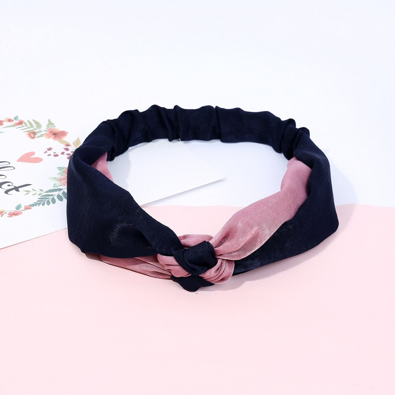 Women Elegant Soft Headband Vintage Cross Knot Elastic Hair Bands Solid