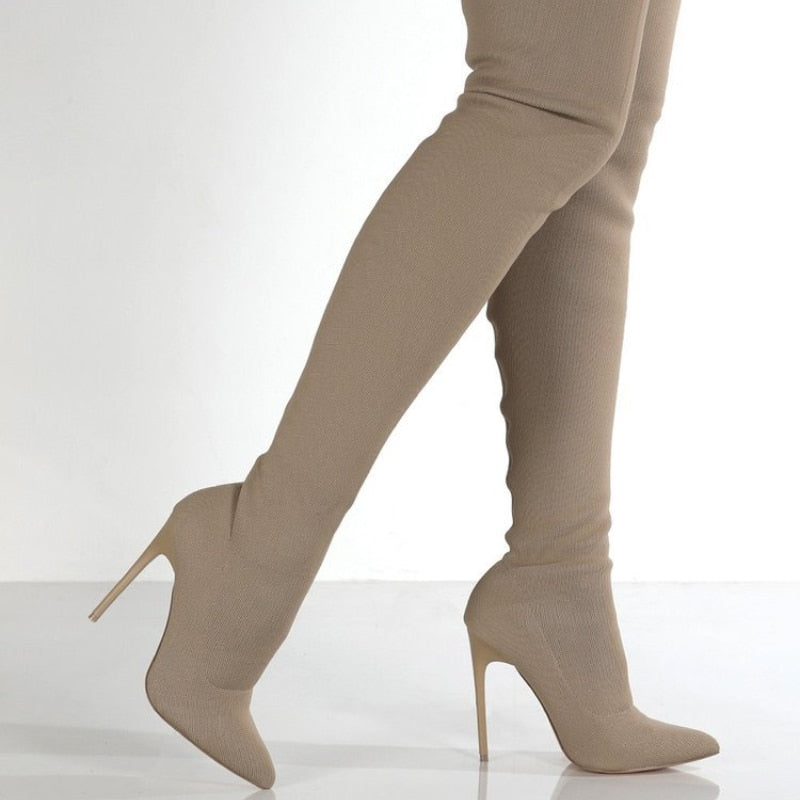 Women Thin Heels Sock Boots