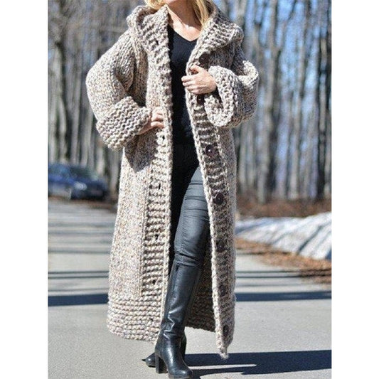 Women New Loose Knit Hooded Cardigan Sweater Coat