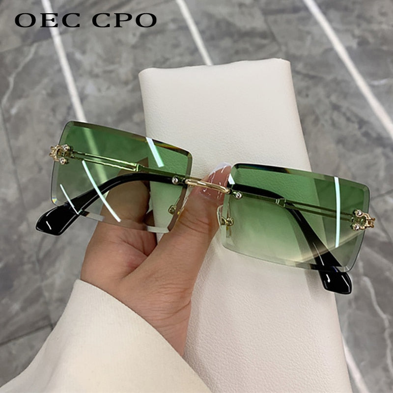 Women Rimless Rectangle Sunglasses UV400