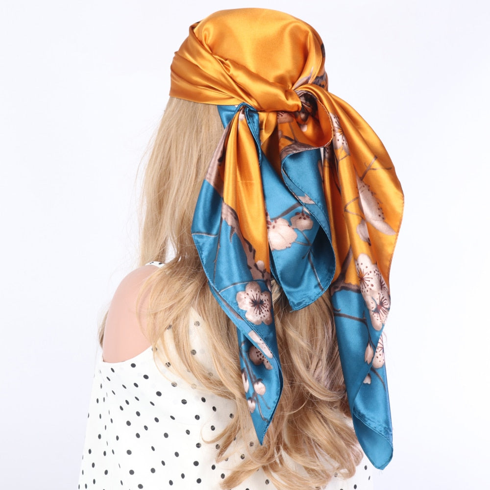 Women Vintage Four Seasons Silk Scarf top Headwraps