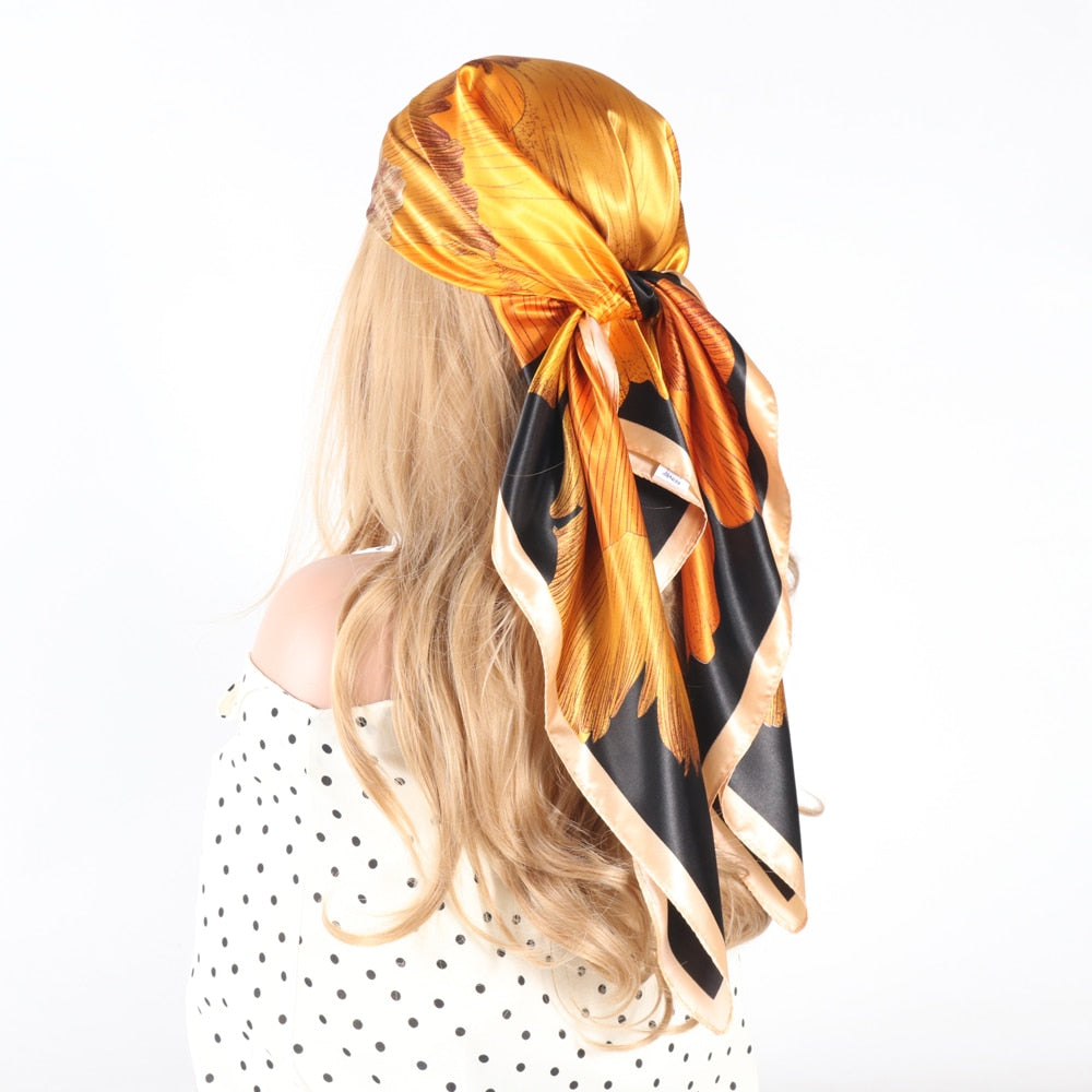 Women Vintage Four Seasons Silk Scarf top Headwraps