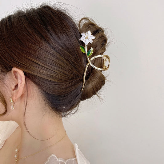 New Women Elegant Gold Flowers Hair Claw Clips Ponytail Clip Headwear hair accessories