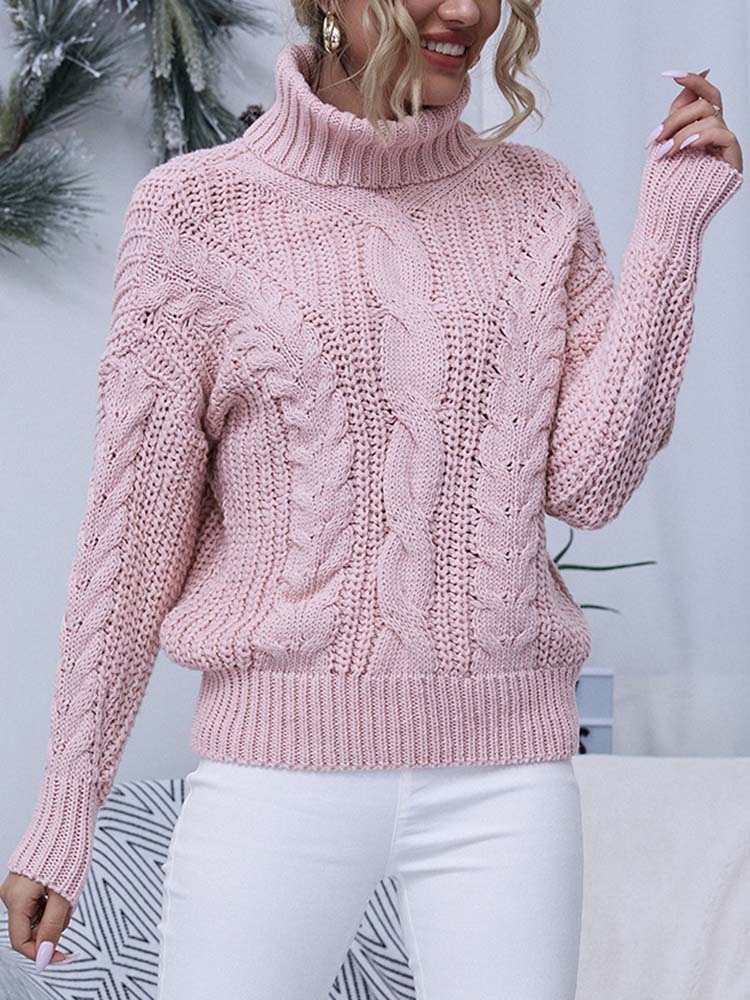 Women Winter Turtleneck Sweater Loose Short Elegant Warm Knitted