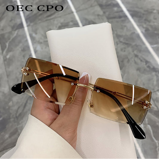 Women Rimless Rectangle Sunglasses UV400