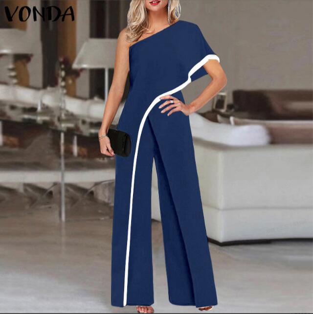 Women Elegant Solid One Shoulder Jumpsuits