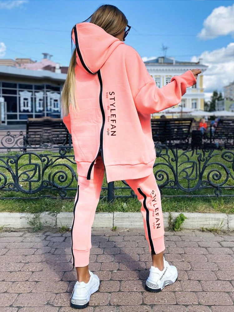 Women Letter Two Piece Sets Tracksuit Oversized Suit Pullover