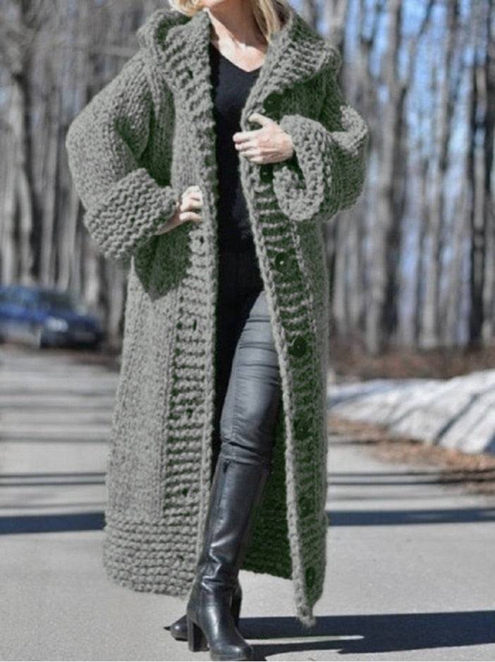 Women New Loose Knit Hooded Cardigan Sweater Coat