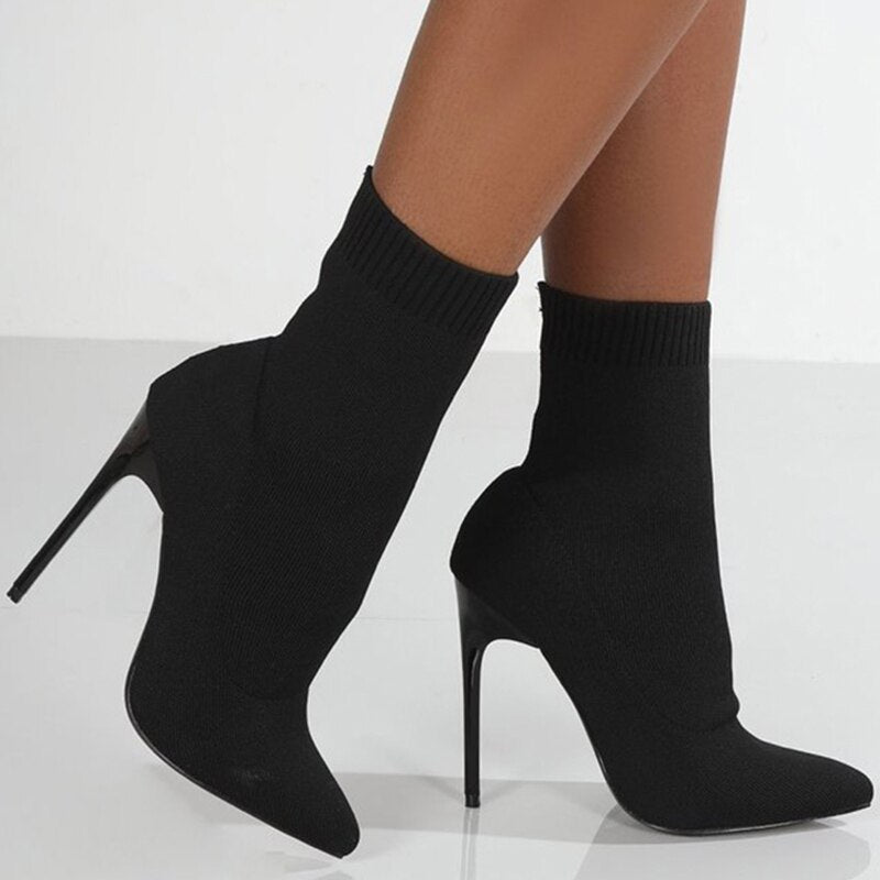 Women New High Heels Boots Socks Slip-On Ankle Boots