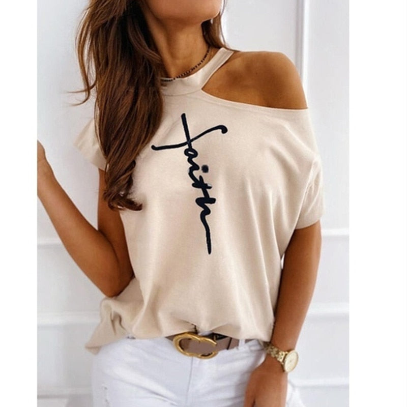 Women One shoulder out Printed T-shirt