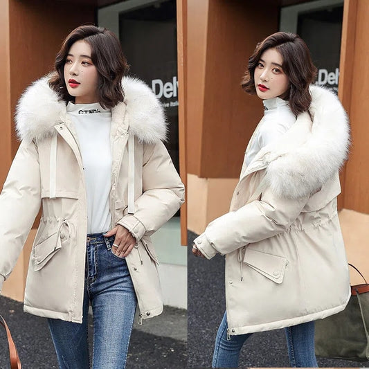 Women New Warm Winter Thick Jacket Coat Hooded Fur Collar Long Wool Liner