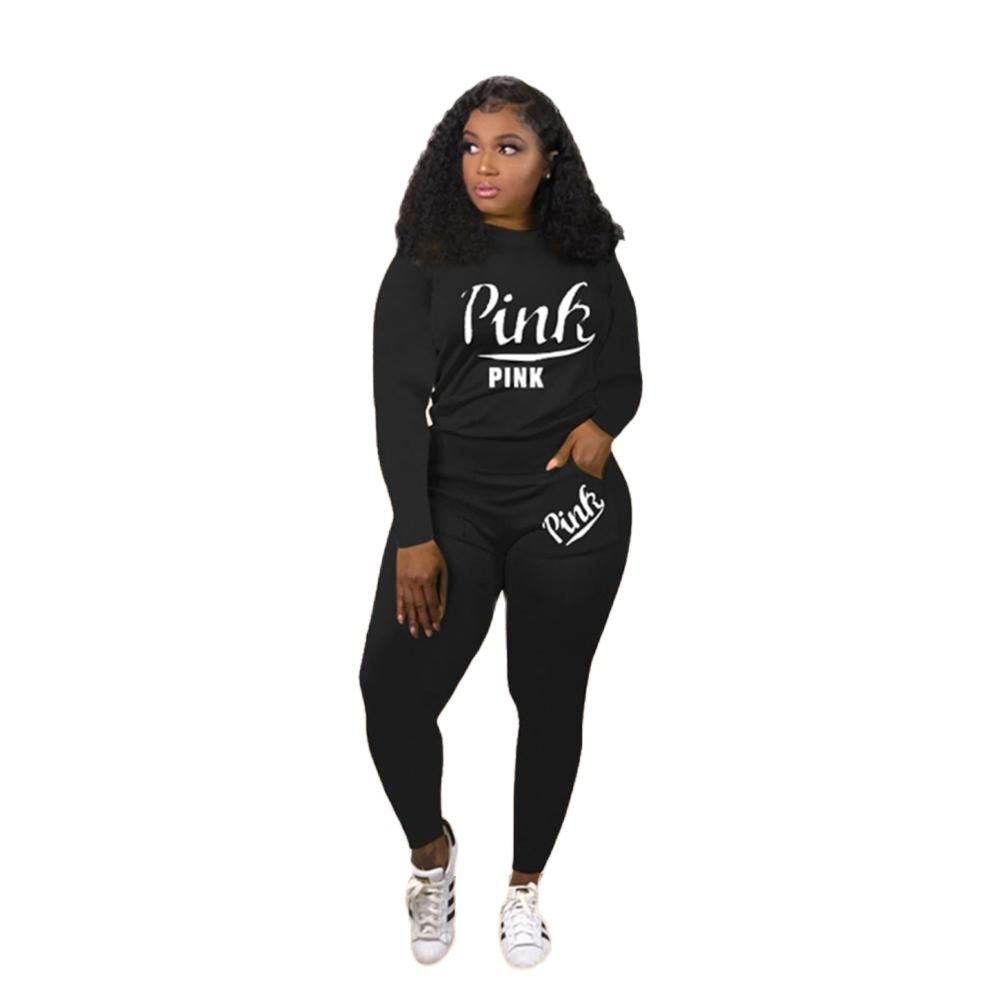 Women Pink Letter Print  Tracksuit Set