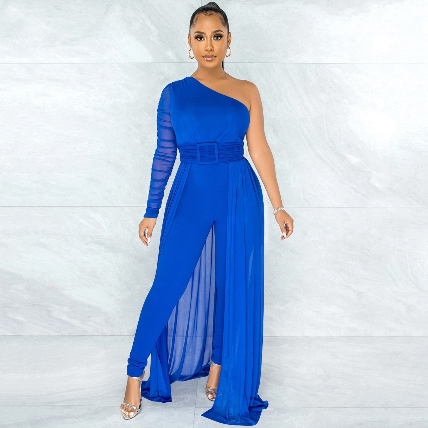 Women New  Off-Shoulder Dresses Style High Waist Jumpsuit  One Sleeve Sexy Playsuit