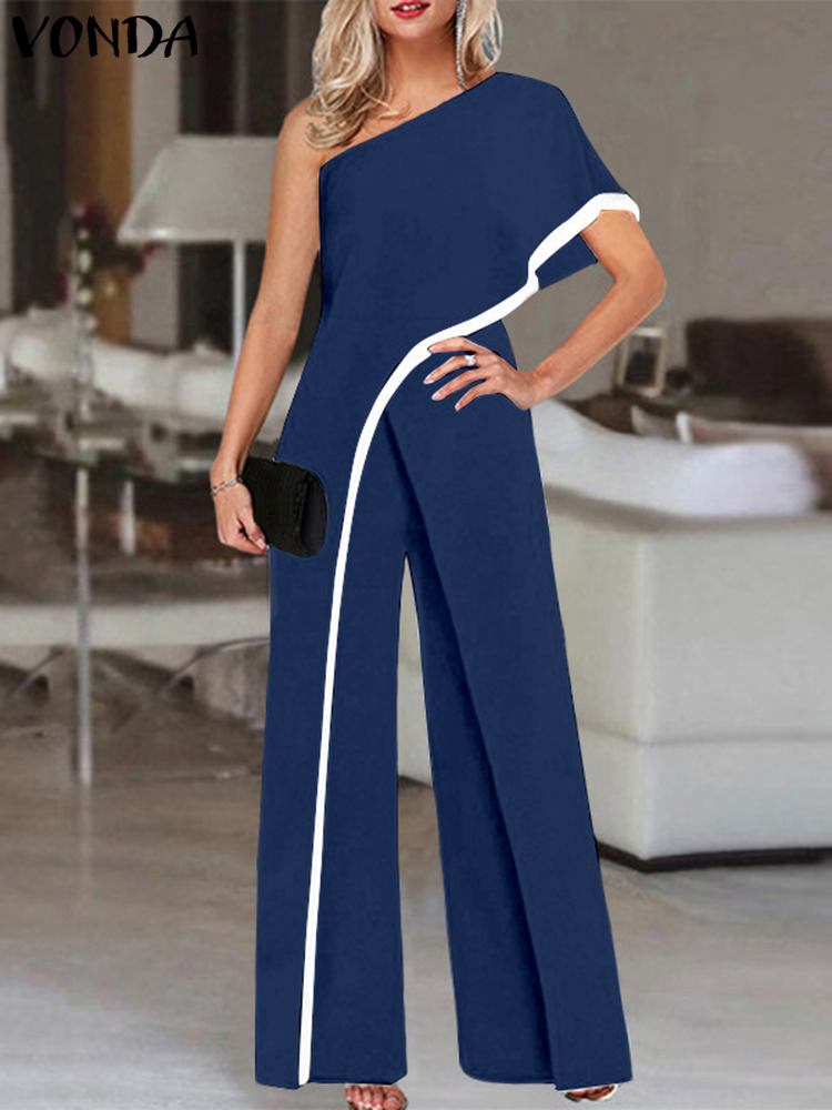 Women Elegant Solid One Shoulder Jumpsuits