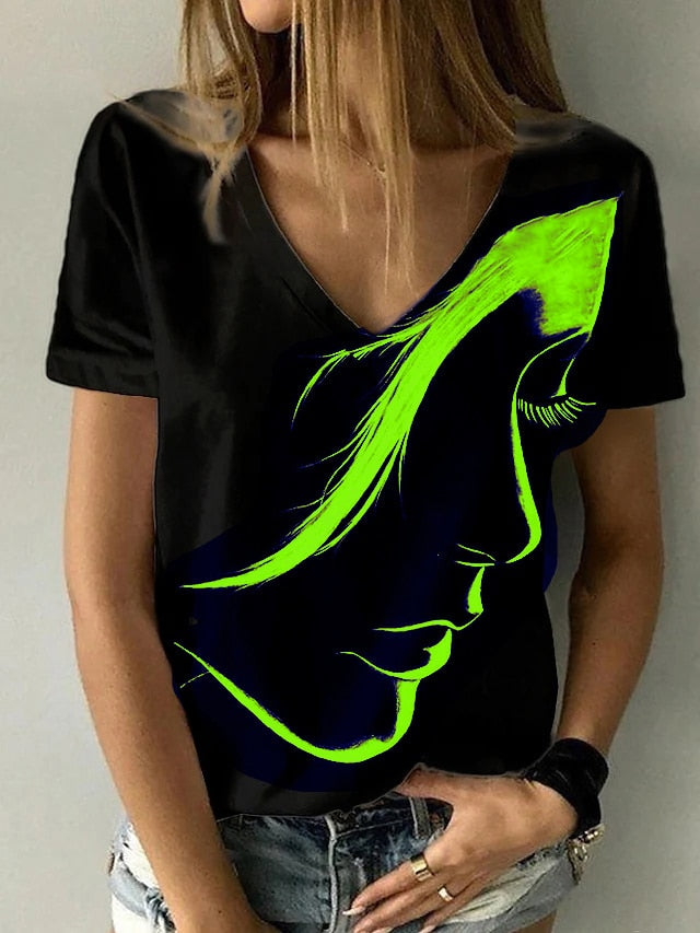 Women Fashion Abstract Portrait Painting T Shirt