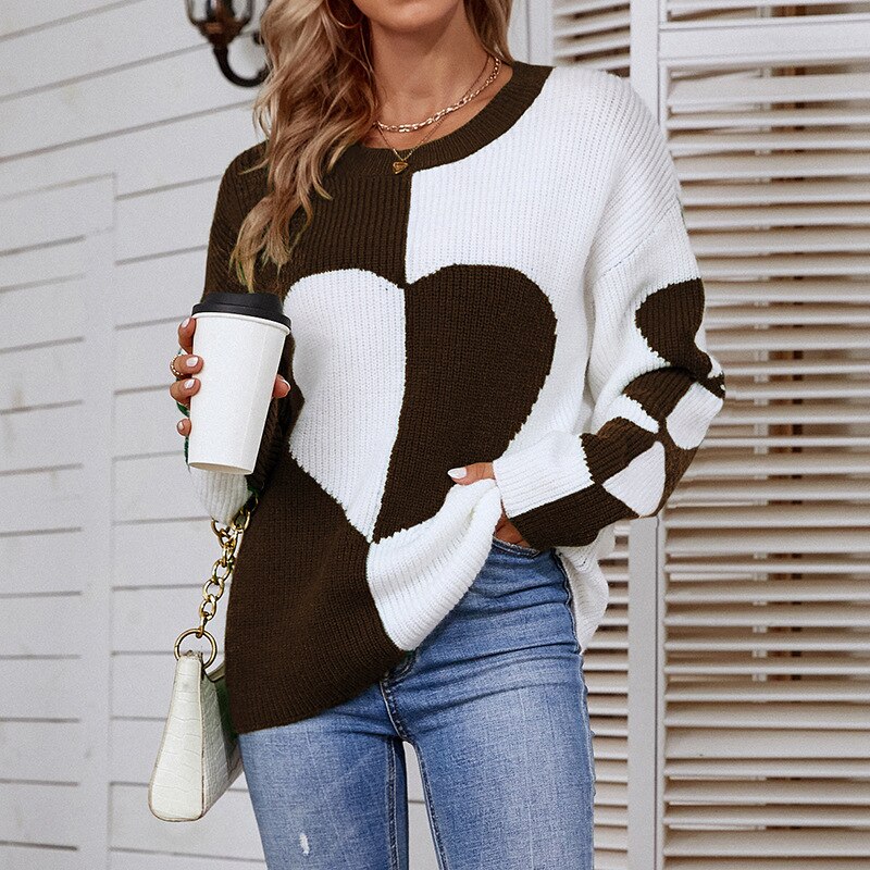 Women New Heart Knitted Pullover Sweater